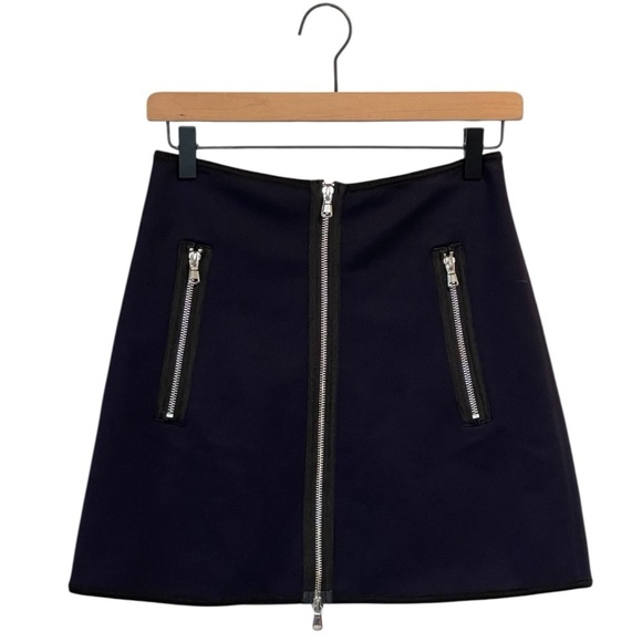 KaufmanFranco Collective Zip A Line Mini Skirt, Navy Blue With Black Trim, Sz. 2 - Picture 2 of 14